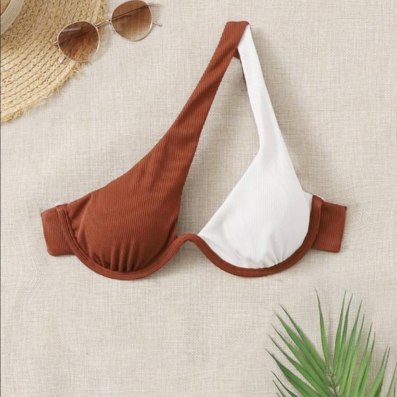 Rib Underwire One Shoulder Bikini Top - Picture 1 of 4